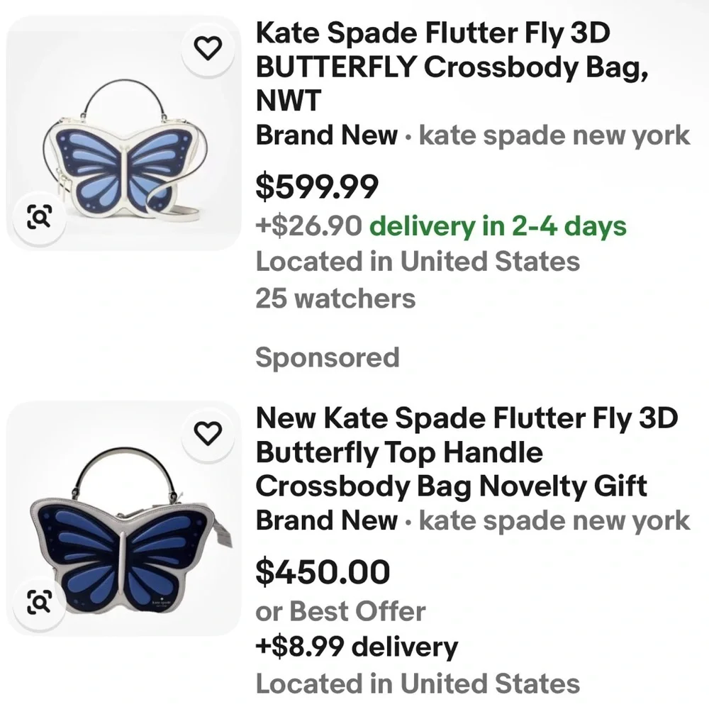 Kate Spade Flutter Fly 3D Butterfly Crossbody Bag Collectors’ Item NWOT NOVELTY